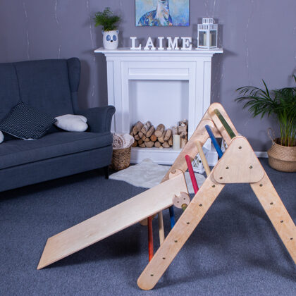 Salokāms koka pikleres trijstūris ar slidkalniņu montessori rotaļlieta wooden pikler trian
