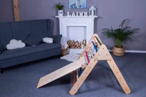 Salokāms koka pikleres trijstūris ar slidkalniņu montessori rotaļlieta wooden pikler trian